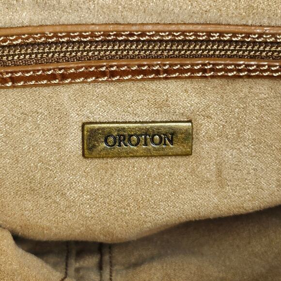 OROTON VINTAGE BROWN LEATHER AND SUEDE SHOULDER PURSE CROC PATTERN - Picture 11 of 16